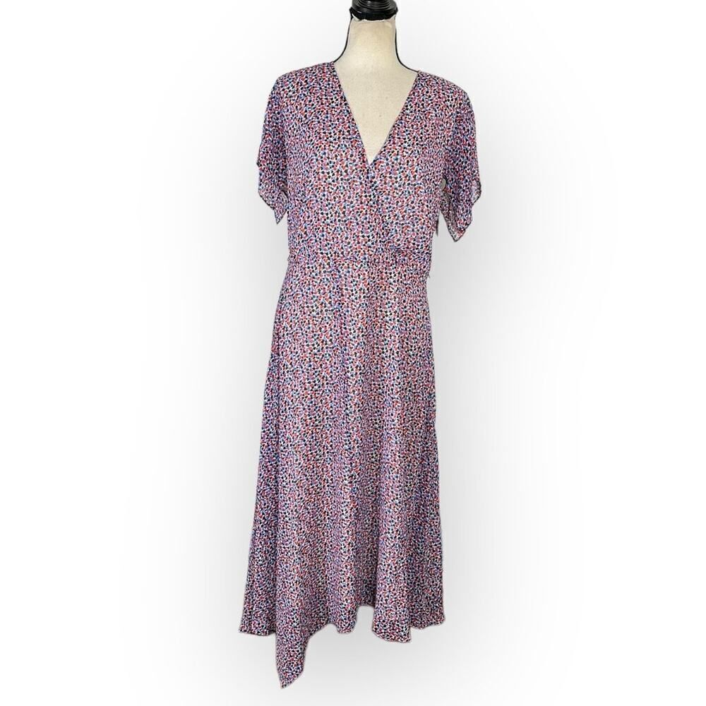 DKNY Asymmetrical Midi Dress Women's 8 Multicolor V-Neck Short Sleeves NO BELT
